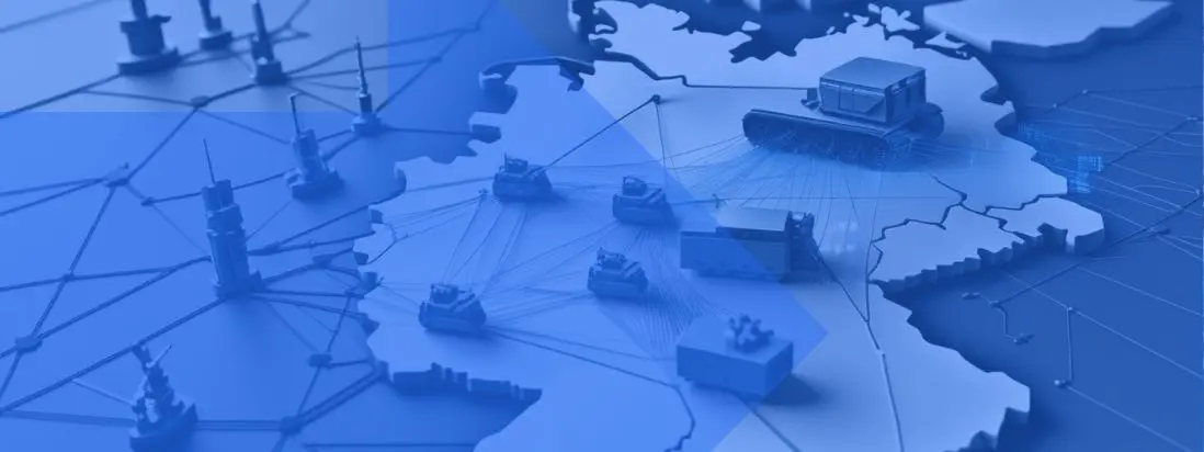 atreus_Events 8 3D-Karte von Deutschland mit Militärfahrzeugen, digitalen Vernetzungen und moderner Verteidigungstechnologie.